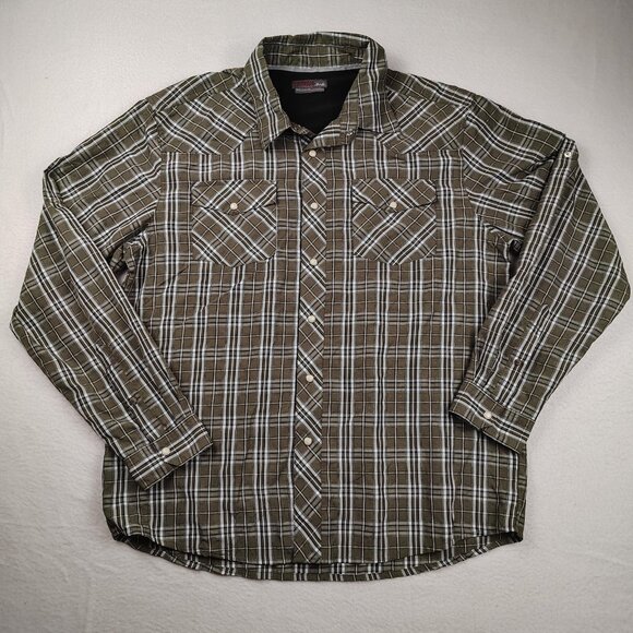 Wrangler Other - Wrangler Regular Fit Pearl Snap Shirt Mens sz L Green Plaid Western